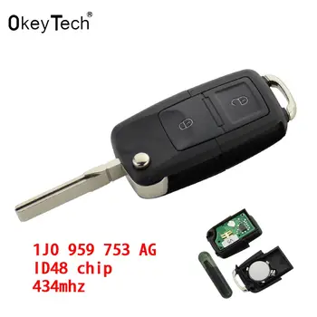 OkeyTech 2 Gumba Daljinskog ključa Prekidač auto Flip-Ključ 433 Mhz ID48 Čip Za Volkswagen Bora Golf Пассат Polo T5 1J0 959 753 AG