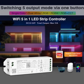 Novi 5 u 1 Kontroler za led trake Tuya APP DMX512 2,4 G WiFi RF Bežična Kontrola Za 12-24 U Jednostruka Dvostruka Bijela Pruga RGBW RGB + CCT