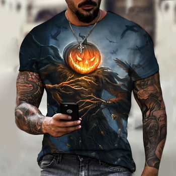 2022 Ljetna Muška t-Shirt Halloween Bundeve Duh 3D Print kratkih Rukava Užas Slobodna Sportski Casual Okrugli Izrez Digitalni Print