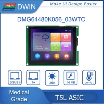 DWIN 5,6 inča 640 * 480 piksela Razlučivost 16,7 M Boja TN-TFT-LCD Normalno kut gledanja Medicinski klasa конформным premazom