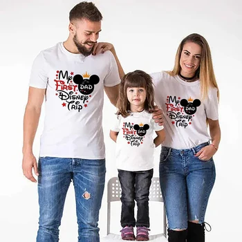 Bijela Majica, t-Shirt Ležajeva, Dječje Odjeće za tatu i mamu, Ljetna Slobodna Casual Majica Kratkih Rukava i po cijeloj površini Mickey Mouse, Obiteljski Stil