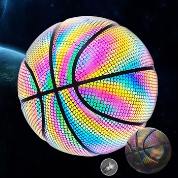 Košarkaška Holografska Sjajni Reflektirajućim Čvrste Košarkaške Svijetleći Sjaj Košarkaške Lopte Za Unutarnje I Vanjske Noćni Igre Poklone Igračke