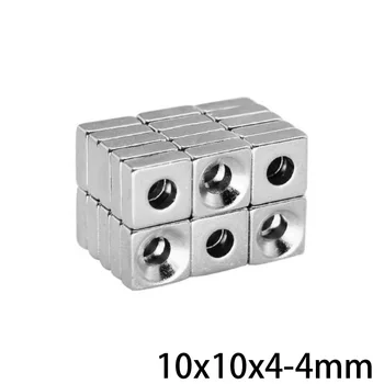 10 ~ 100PC 10x10x4 mm Otvor 4 mm Редкоземельные Неодимовые Magneti Tajni Moćan Magnet Magnet 10x10x4-4 Blok Magnet 10*10*4-4