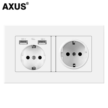 AXUS EU/DE Zidne utičnice 146*86 mm 16a električni utikač PC Panel Punjači Luka dvostruka Rozeta s USB utičnicom Led Indikator