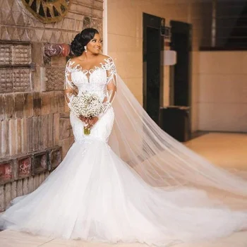 KapokDressy Novi 2022 Plus Dimenzije Vjenčanice U Afričkom Stilu S Transparentnim Izreza I Dugim Rukavima Dubai Vjenčanicu Dubai Vestidos De Novia