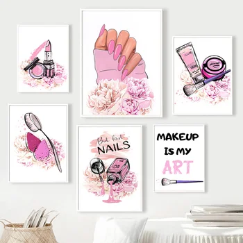 Ljepota Noktiju Ruž Luksuzni Skandinavski Plakat i Grafike Funky Pink Zidni Umjetnička Slika Na Platnu s Okvirom Home Dekor Ispis Slika