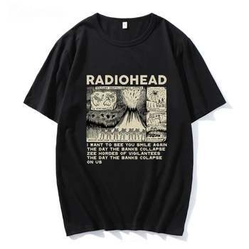Radiohead Vintage Muška Majica od 100% Pamuka, Majice Оверсайз, Unisex Majice u Stilu Харадзюку s po cijeloj površini, Hip-hop, Glazbene Majice Kratkih Rukava