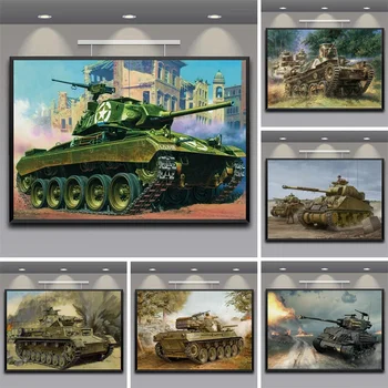Tenkovi Bitka Poster Ispis Panzer Napad Platnu Zid Umjetnost Slika za Vojne Entuzijasta Dnevni boravak Home Dekor Cuadros
