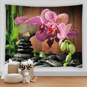 3D Ispis Zen Stone Tapiserija Leptir Orhideja Krajolik Dnevni boravak Zidna Platna Kawai Kućni Umjetnost Estetski Soba Dekor Deka