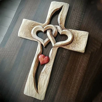 Križ Uvezane Srce Privjesak Drvene Stropne Skulptura Ručno Rezbareni Ukras Dekorativni Zidni Rada