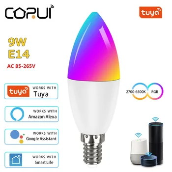 CORUI Wifi Pametna Žarulja E14 Svijeća Žarulja RGB + CW + WW 5 W 7 W 9 W Tuya aplikaciju Smart Life Glasovno Upravljanje, Kompatibilan sa Alexa Google Home