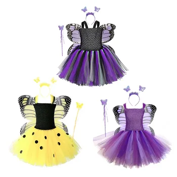 Slatka Dječja Haljina za Pčela, Kostime Тинкербел za djevojčice, Nevjerojatan Haljina-kutije s Krilima Leptira, Loptu Haljina Princeze Pčele Grašak