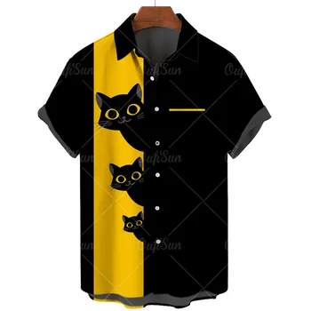 Ljetni Havajski Plaže Majice U retro stilu sa 3D Slikom Mačke i Životinje, Modni Plažu-Majice s Kratkim rukavima, Košulja Оверсайз, Gospodo Camisa Masculina 5XL