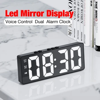 HD Ogledalo LED Digitalni sat za Alarm Glasovno Upravljanje Funkcija Ponavljanja Dvostruke Alarmi Desktop Sat Dvostruki Alarm Noćni Mod Svjetlinu