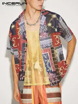 INCERUN 2022 Muška Havajski Košulja Lapels i po cijeloj površini, Uličnu Odjeću Kratkih Rukava, Ljetni Tanke Majice Na Zakopčane, Svakodnevni Muška Odjeća Za slobodno vrijeme