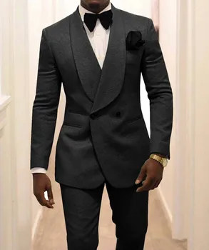 Novi dolazak, Tuxedos za mladoženju sa crnim uzorkom, šal s lapels, Muška odijela, 2 komada, Vjenčanja Mladoženja ' s odijelo (jakna + hlače + kravata) C926