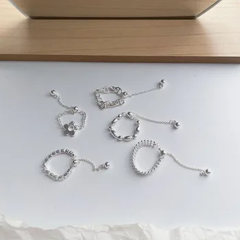 Porijeklo Ljeto Moda Srebrna Boja Masivni Lanac Cvijet Šarm Prsten za Žene Metalne Perle Podešavanje Kažiprst Prsten Nakit