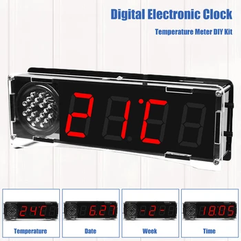4 Bitni Digitalni Elektronski Sat DIY Kit Mjerač temperature Alarm Led Zaslon Automatsko Podešavanje Svjetline DC 5 U Ručno Lemljenje