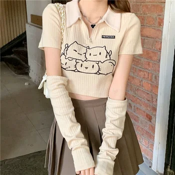 QWEEK Y2k Kawaii Skraćeni Ženske Majice Polo Vintage Ulični Odjeća Dopadljiv Dizajn Majice Korejski Moda Kpop Vrhovima 2022 Ljeto Japanski