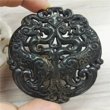 Ovjes je Tradicionalni Azija Drevna Vintage Skulptura Navoj Art Uzorak Crni Dragi Kamen Privjesak Za Ogrlicu DIY Nakit