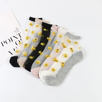 DONG AI 6 pari ljetnih modnih staklene svile ženskih prozirne čarape s izrazom osmijeh na lice pamuk dno