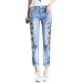 2020 Nove traperice s vezom, ženske slobodne ravne hlače u retro stilu sa visokim strukom, Ženske proljeće-ljeto Svakodnevne kaubojske hlače s vezom