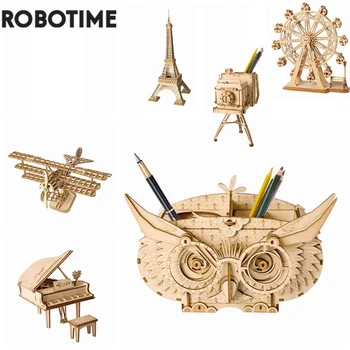 Robotime 7 Vrsta DIY 3D Drvene Životinje i Građevinske Puzzle Igra U Skupu Igračku kao Poklon za Djecu Dječji Model za Odrasle Setovi TG207
