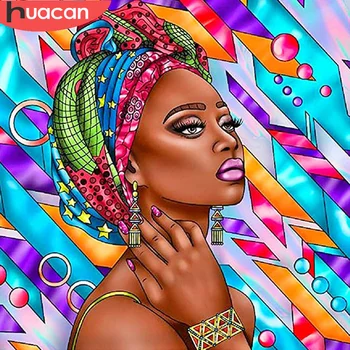 HUACAN Diamond Slikarstvo Afrička Žena Puna Trg Vez Križem Goblen Portret Mozaik Ručne izrade Proizvoda Kućnog tekstila