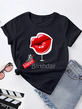 Seksi Usne Sretan Rođendan Poljubac t-Shirt Ženska Usne Ulica Korejski Moda Valentinovo Ženske majice Humor Zabavna Majica