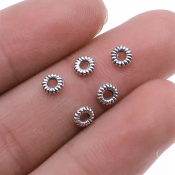 WYSIWYG 100pc Male Razuporne Perle DIY Nakit Od Metalne Legure Starinski Srebrna Boja 4 mm