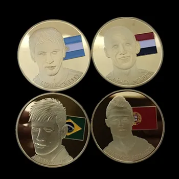 4 kom. kovanice Messi Ronaldo Neymar Robben nogometaš, zvijezda nogometa pozlaćeni 40 mm nakit suvenir novčić