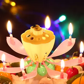 Pionirski romantične svijeće glazbe Rođenja lotosov Cvijet okrenite čarobne sparklers za Ukrašavanje Torte žurka povodom Rođenja