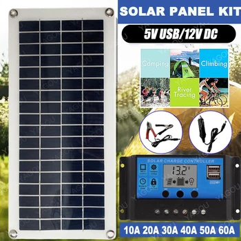 Novi Set Solarnih Panela Zajedno 12v dc 5 v S USB Kontroler 10-60A Solarna Ploča za Vozila Jahte RV Brod mobitel i Punjač