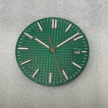 31,8 mm zeleni sjajni single brojčanik s kalendarom + kazaljke sata / Zelena mrežica brojčanik za mehanizam NH35 Pogodan za 41 mm hrast tela