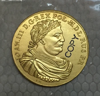 24-k Gpld-Pozlaćeni 1674-1696 poljski kovanice KOPIJA BESPLATNA DOSTAVA 34,5 mm