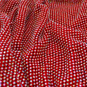 SS10 Crvena AB Gorski Kristal Mrežaste Tkanine Kristal Kristal Obloge Elastične Trake Rhinestones Odjeća Oblog Za DIY